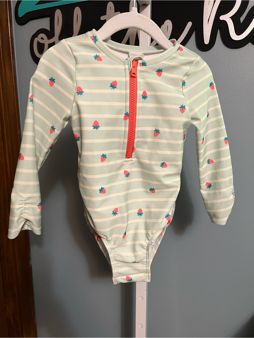 Cat & Jack Strawberry Rashguard One Piece Swimsuit with Zipper NWOT